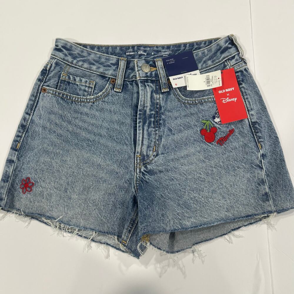Disney Minnie Mouse Denim High Rise shorts. Frayed hem Old Navy Collab Women 0